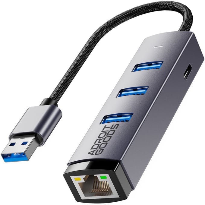 AdroitGoods USB-A Hub met Gigabit Ethernet & 3x USB 3.0 - 1000 Mbps - Snelle LAN-adapter - Aluminium - Stabiel Internet & Data Overdracht
