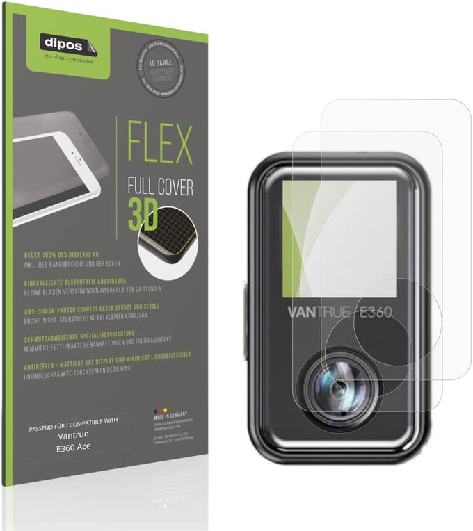 dipos FLEX – 2x Matte Screenprotector geschikt voor Vantrue E360 Ace | Volledige Schermbescherming | Case-Friendly