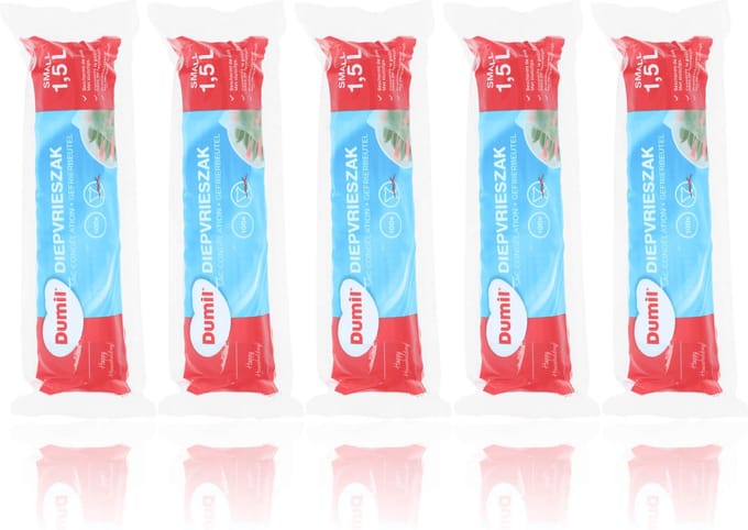 Dumil® | 5  rollen a 100 Diepvrieszakjes Sluitstrip Small 1,5 liter | freezerbag