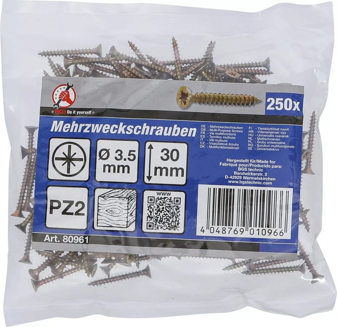 BGS Multischroeven - kruiskop PZ2 - 3,5 x 30 mm - 250 stuks