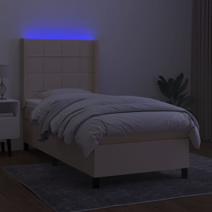 vidaXL - Boxspring - met - matras - en - LED - stof - crèmekleurig - 90x190 - cm
