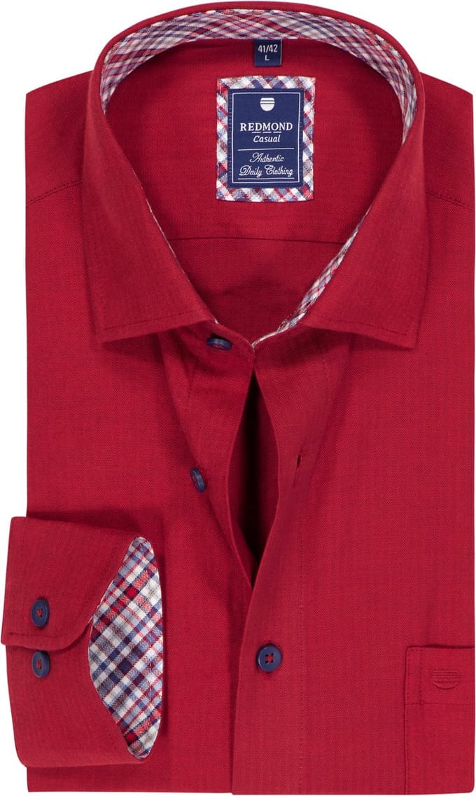 Redmond comfort fit overhemd - twill - donkerrood