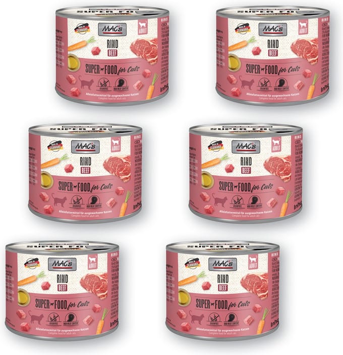 MAC’s Kattenvoer Natvoer Blik 95,8% Rundvlees 6 x 200g