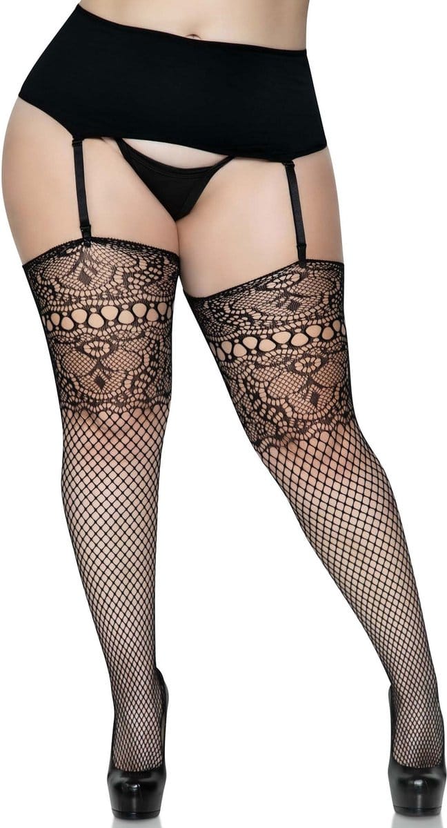 Plus Size Lace Trim Suspender Tights Women Leg Avenue