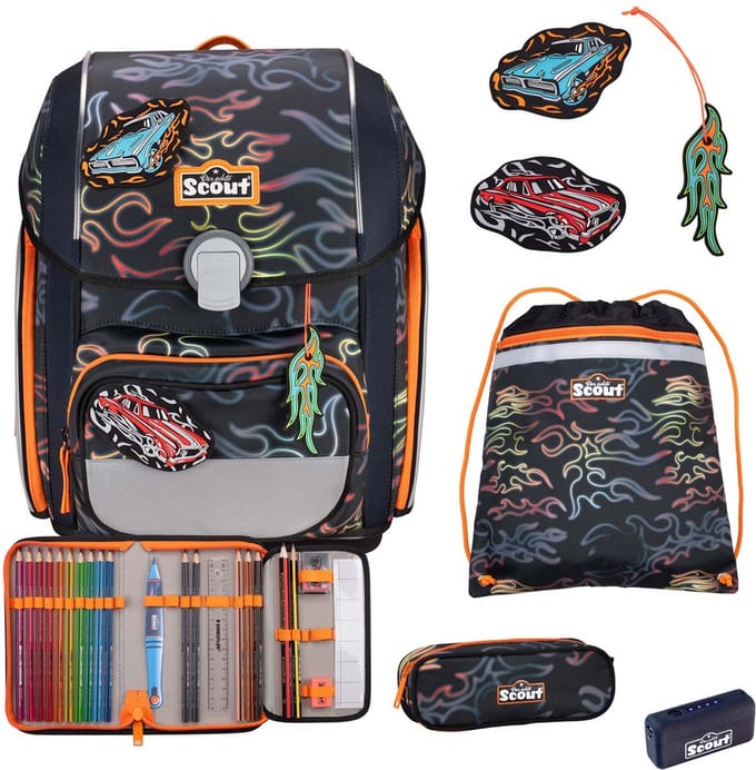 Scout schooltas Safety Light Genius Set 5-delig Flames donkergrijs
