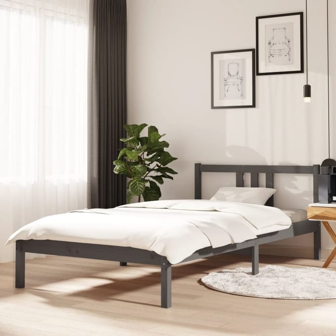 vidaXL - Bedframe - massief - hout - grijs - 100x200 - cm
