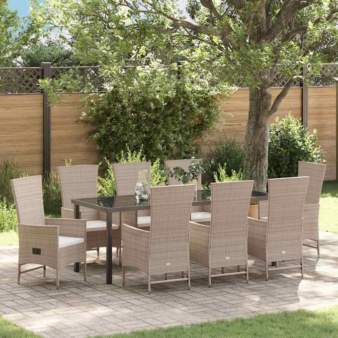 vidaXL - Tuin - Eettafel - Set - 9 - st - Beige - poly - rattan