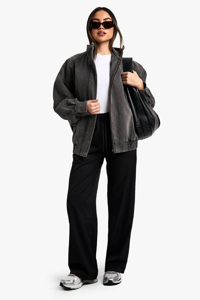 boohoo Dames Denim Oversized Bomberjas | Grijs | Maat: 38
