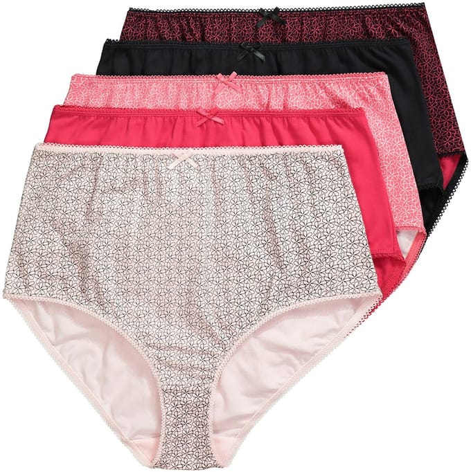 Ulla Popken - Dames - Maxislips 5-pack bloemen/effen hoge taille - Zwart - Maat 42+
