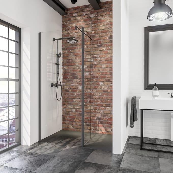 Schulte douchewand - inloopdouche - met beweegbaar zijelement - 90x30x190 cm - zwart profiel - transparant veiligheidsglas - antikalk