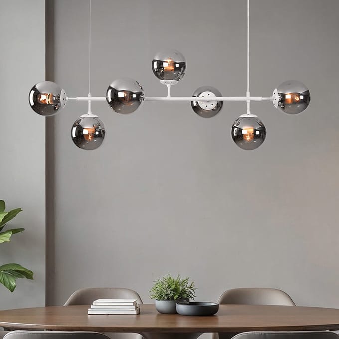 LumenXL LumenXL Design hanglamp 7-lichts Hepta wit - smoke glas - spiegeleffect