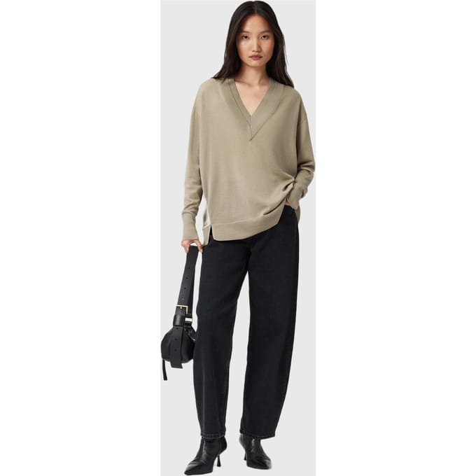 AllSaints Bern Panel V Neck Taupe Grey Taglia: M | Maglie a manica lunga Outlet | Donna | Nero