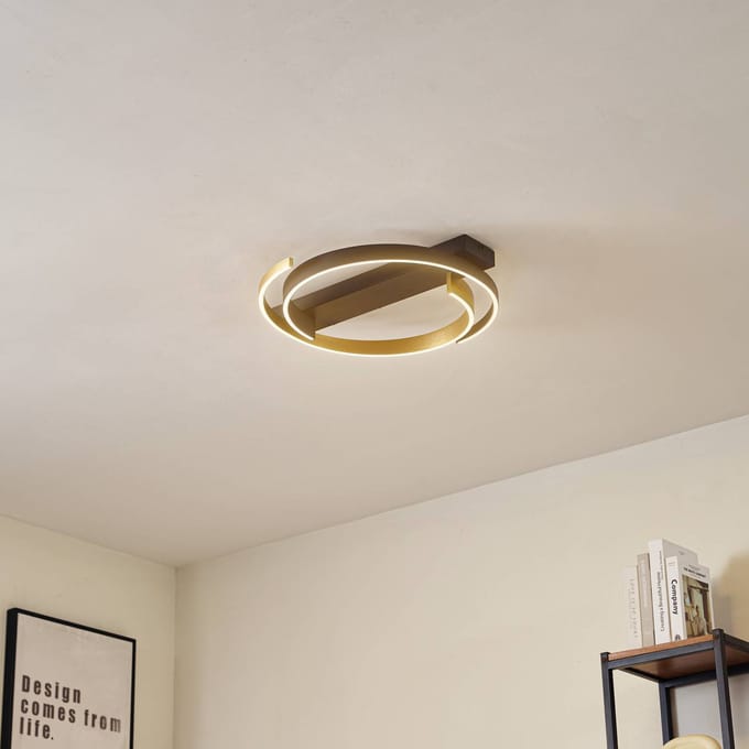 Lucande LED plafondlamp Natsuma, zwart/goud, metaal, Ø 50 cm