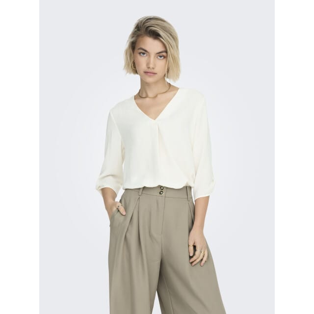 Jacqueline de Yong witte dames t-shirt   V-hals   Regular fit   3/4 mouw Wit 42