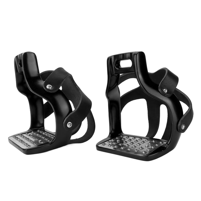 Paardrijbeugels Antislip Aluminium Paardzadel met Koeienhuid Beschermhoes voor Ruiters black
