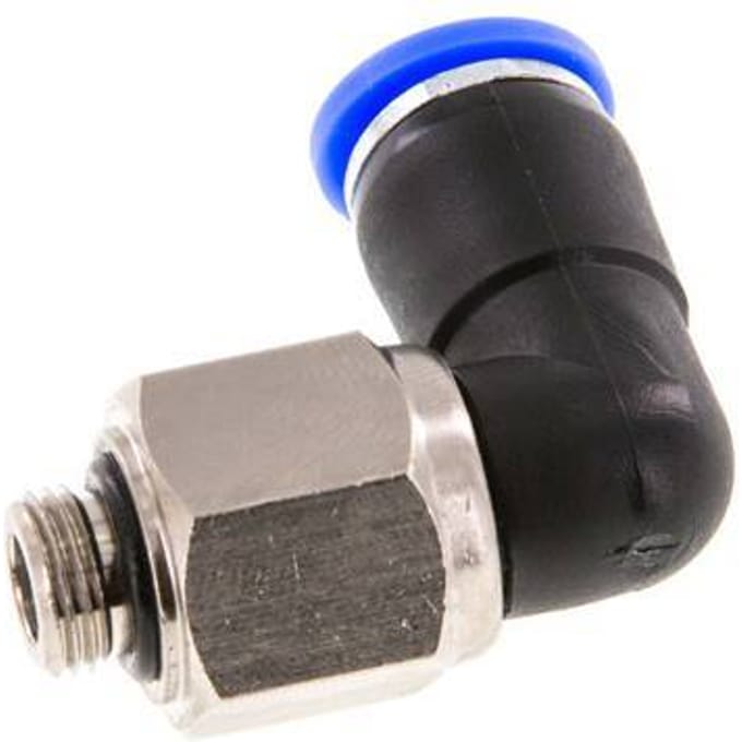 8mm & G1/8'' L-stuk Draaidoorvoer Insteek Buitendraad Vernikkeld Messing/PBT NBR