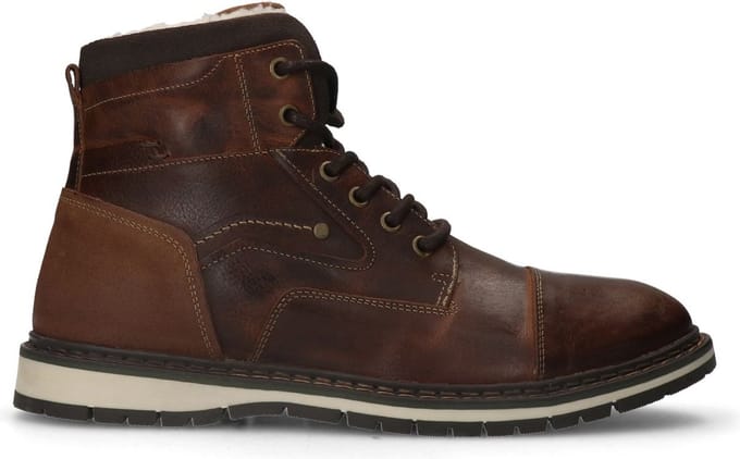 Manfield - Heren - Cognac leren veterboots - Maat 40