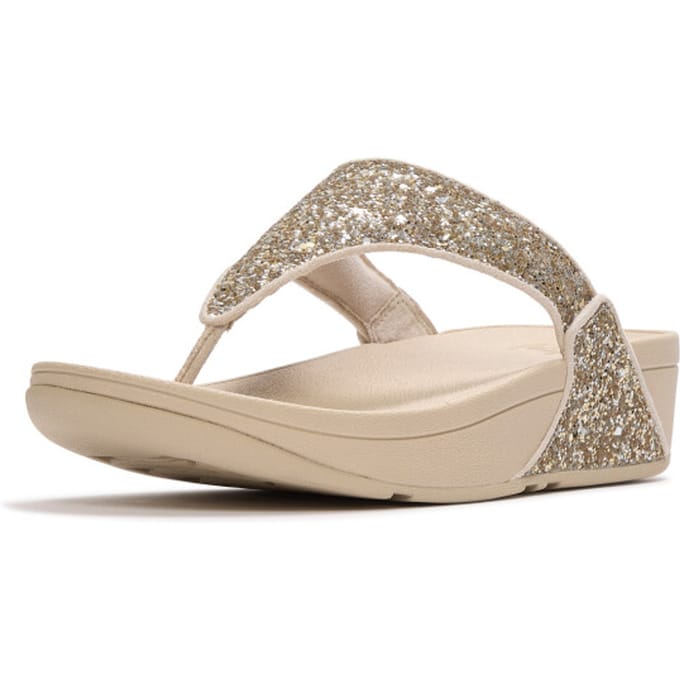 FitFlop Lulu Multi-Tonal Glitter Toe-Post Sandals Dames Slippers - Metallic Beige/Silver