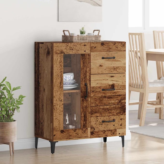 vidaXL - Dressoir - Oud - Hout - 69,5 - x - 34 - x - 90 - cm - Geengineerd - Hout - en - IJzer