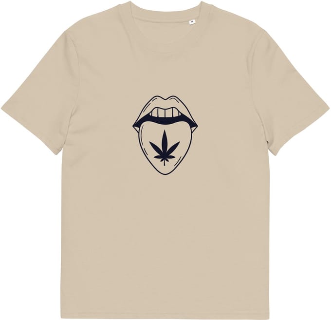 Grappig Tshirt met Wietblad Opdruk - Dames & Heren - Minimalistisch Design - Beige - M