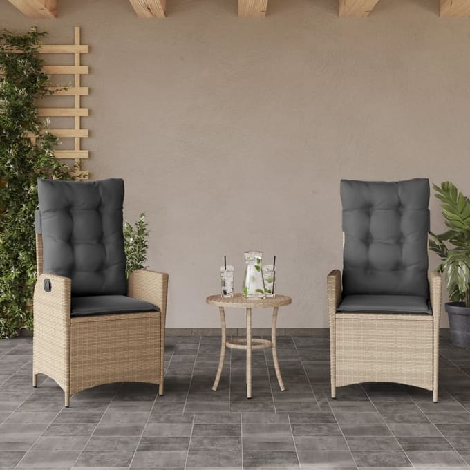 vidaXL - Tuinstoelen - 2 - st - verstelbaar - kussens - poly - rattan - gemengd - beige