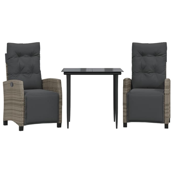 vidaXL - 3-delige - Tuinset - met - kussens - poly - rattan - grijs