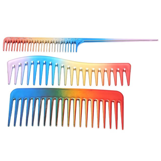 3 STUKS Haarkam Set Kapper Electroplate Styling voor Huishouden Kapsalon Kapper beige