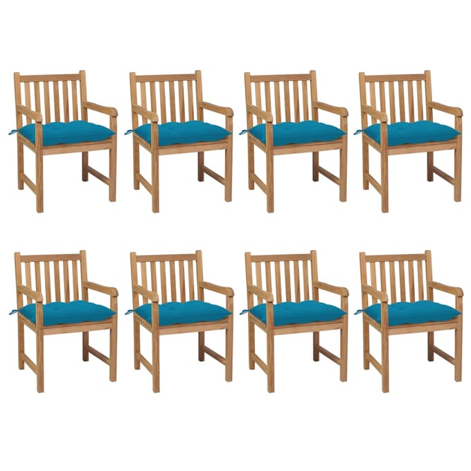 vidaXL - Tuinstoelen - 8 - st - met - lichtblauwe - kussens - massief - teakhout
