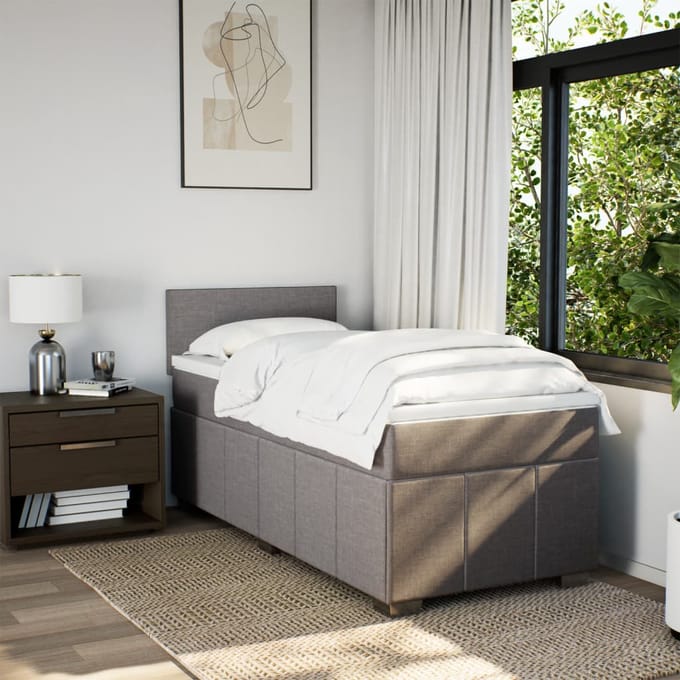 vidaXL - Boxspring - met - matras - stof - taupe - 90x200 - cm