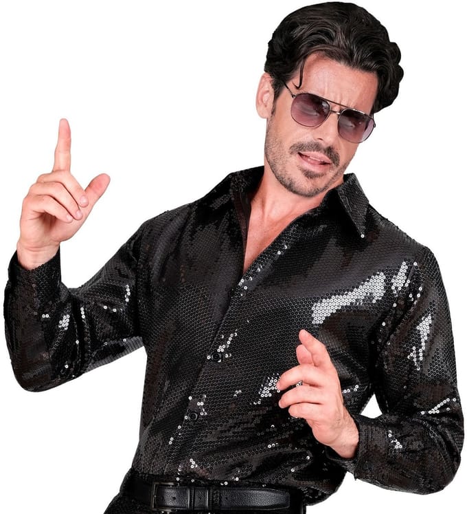 Shiney Pailletten Overhemd Zwart Man