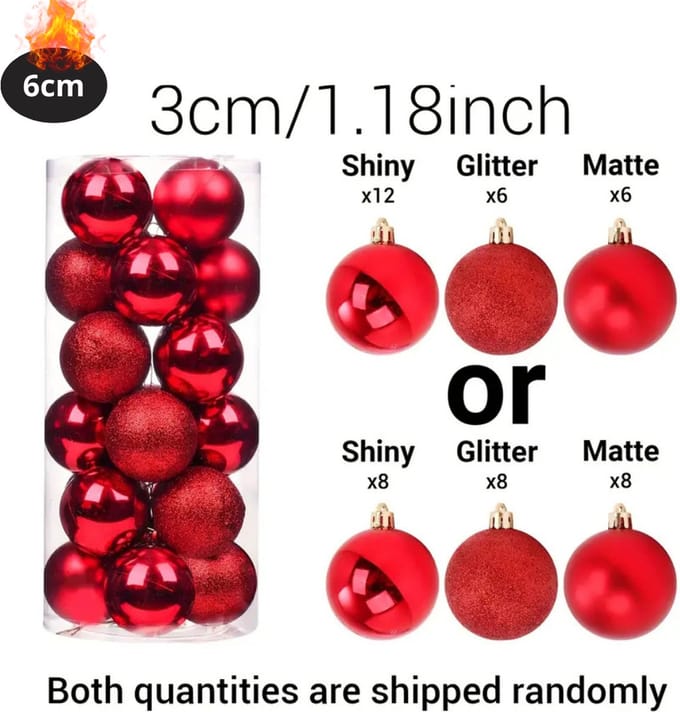 Livano Kerstballen - Kerstversiering - Plastic - Rood - 6 cm - 24 stuks