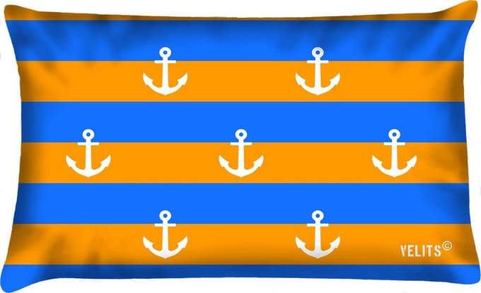 Sierkussen - Buitenkussen Blanje Bleu Waterafstotend Bootkussen Streep Ankers - Multicolor - 60 Cm X 40 Cm