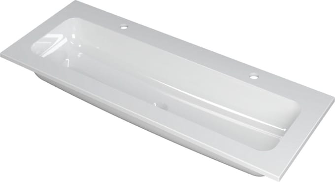 INK® Faktor wastafel polystone centraal met ,2 kraangaten, 120x45x1,5cm, glans wit