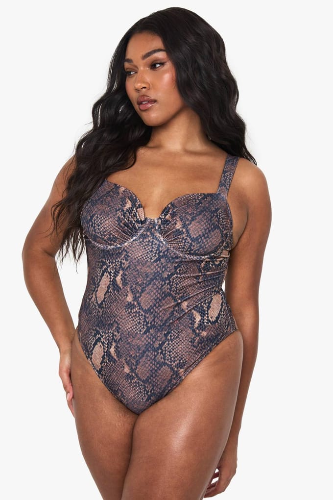 boohoo Dames Plus slangenprint-badpak met beugels | Maat: 50
