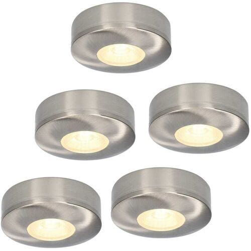 HOFTRONIC Set van 5 Pavo - Platte LED opbouwspots 23mm - 3W 300lm - 2700K - Dimbaar - Rond - IP44 - RVS