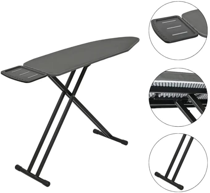 KINGHOFF KH-1940 Strijkplank – Premium 122×38 cm – 7-hoogtes verstelbaar – Extra breed blad & Strijkijzerhouder – Graphite