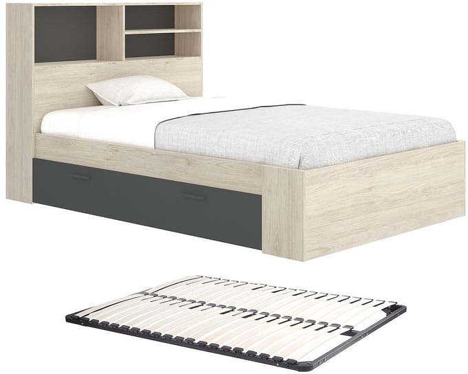 Vente-unique Bedframe hout antracietgrijs, natuurlijk licht 120 x 190 cm
