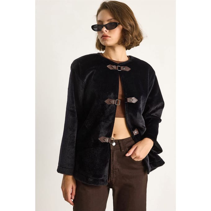 Gestructureerde Gabardine Buttoned Coat met Jacketkraag