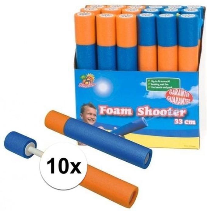 Waterpistool foam - 10x - 33 cm - multi kleuren - waterspuiter - buitenspeelgoed