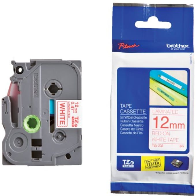 Labeltape Brother P-touch TZe-232 standaard 12mm rood op wit