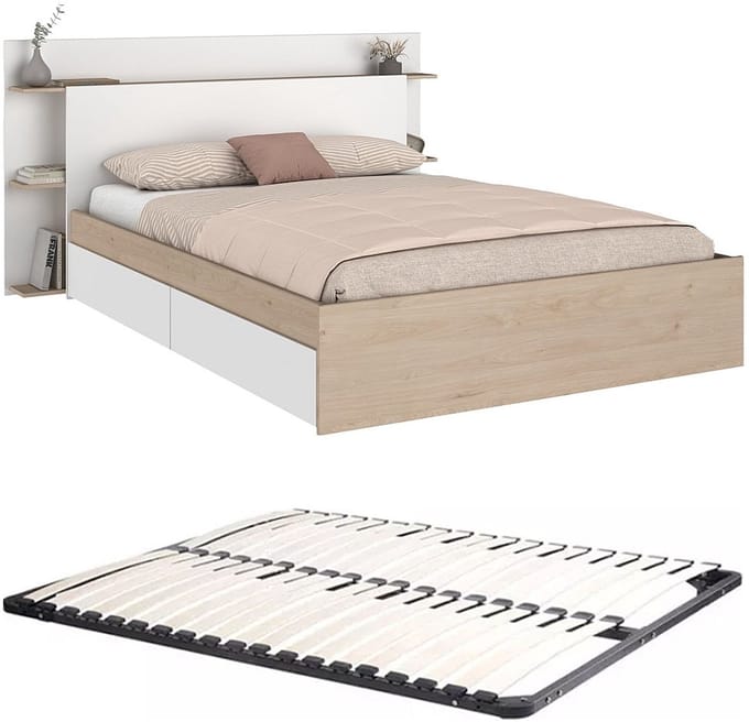 Vente-unique Bedframe hout natuurlijk licht, wit 140 x 190 cm, 140 x 200 cm