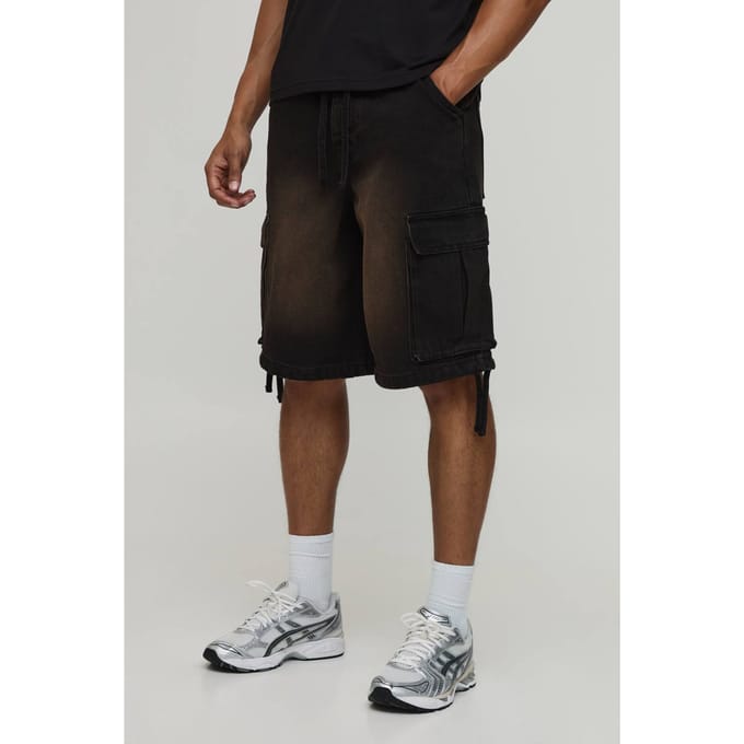 Baggy Applique Cargo Denim Shorts | Dark Brown | Size 44