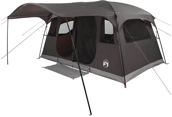 vidaXL - Tunneltent - 6-persoons - Bruin - Grijs - Polyester - en - Staal