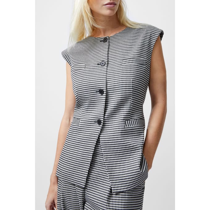 French Connection Holden Houndstooth Waistcoat Black/ecru Maat: 18 | Gilets Outlet | Dames | Zwart