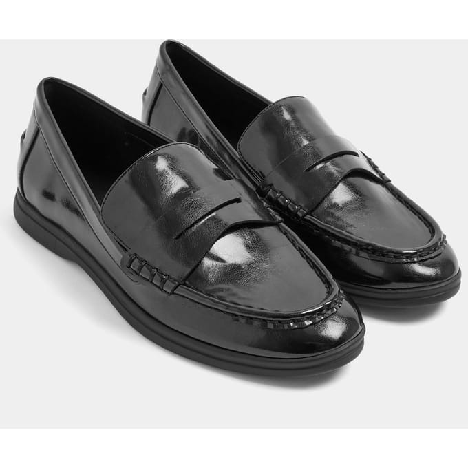 Yours Zwarte Imitatieleer Flatform Loafers In Brede Epasvormsize 38E