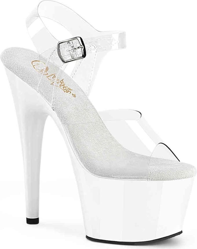 Pleaser - ADORE708 Sandaal met enkelband - US 10 - 40 Shoes - Transparant/Wit