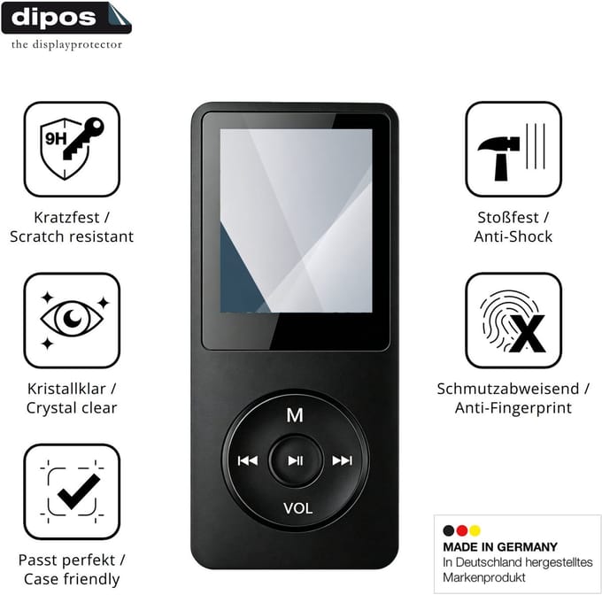 dipos – 2x Pantserfolie geschikt voor Witfoam SHD151 MP3-Player | 9H Screenprotector
