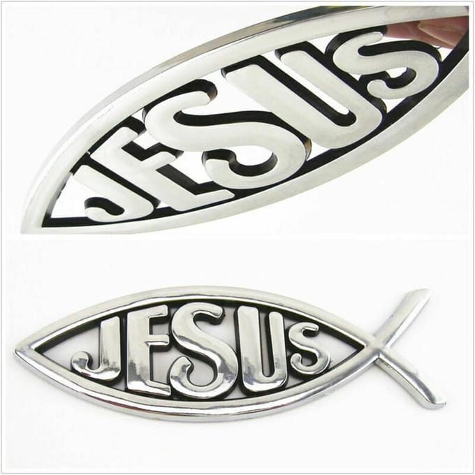 3D Autosticker Zilveren Jezus Vis Emblemen Christelijk Symbool