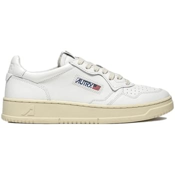 lage medaille sneakers in wit leer E poeder E suede beige