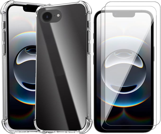 Hoesje geschikt voor iPhone 16e - 2x Screenprotector Glas - Shockproof Transparant